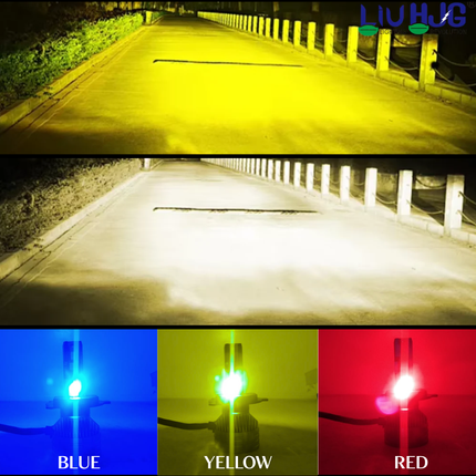 LIU HJG M2 Mini LED Remote Control Headlight Bulb High Bright Waterproof & Heat Dissipation 80W 12V DC Power Yellow White & Red/Blue/Yellow Flashing Bulb Universal fit for All Bikes & Cars (Pack 1)