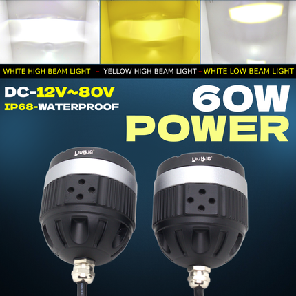 LIU HJG 60W Dual Lens Fog Light, Yellow White Fog Light for Bikes, LED Fog Light for Cars and Bikes, High Low Beam Dual Lens Fog Lamp, 12V-80V Universal Fog Light, Motorcycle Fog Light Yellow White, Car LED Fog Lamp Set, Waterproof Bike Fog Light, Dual Color LED Fog Light, LIU HJG Bike Car Fog Light, White Yellow Fog Light for Bullet, LED Auxiliary Light for Cars, Dual Lens High Brightness Fog Lamp, Universal LED Fog Light for All Vehicles, LIU HJG Original Fog Light India, Long Range Bike Fog Light