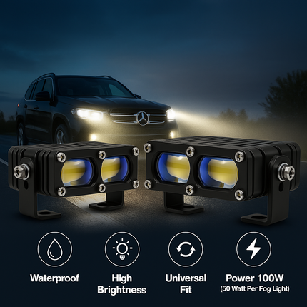 LIU HJG 2-LED Yellow/White Way maker Fog Light with Red Devil Eye | Fog Lamp for Car, Bike & Truck