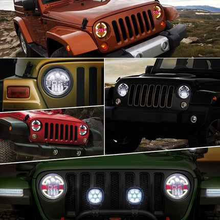 LIU HJG BOSS Logo Headlight, 7 Inch Round LED Headlight, Royal Enfield LED Headlight, Bullet 350 Headlight, Mahindra Classic 500 Headlight, Jeep Thar LED Light, HJG Round LED Headlamp, BOSS Logo Bike Headlight, Universal 7 Inch LED Headlight, Powerful LED Headlight for Bullet, HJG Motorcycle Headlight, Off-Road LED Light for Jeep.