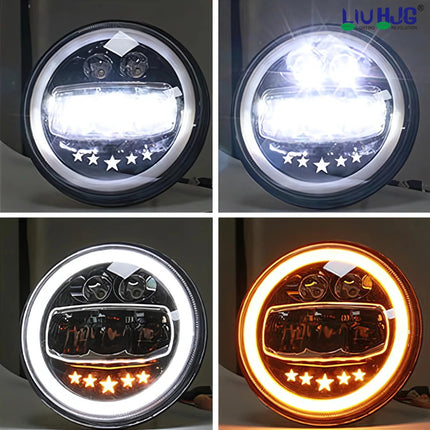 LIU HJG 7 inch LED headlight, Star LED headlight for Royal Enfield, Mahindra Bullet LED light, Bullet Electra LED headlamp, Classic 500 LED headlight, Royal Enfield headlight upgrade, 7 inch round LED bike headlight, high power LED headlight for Bullet, yellow DRL bike headlight, universal 7 inch LED headlamp, vintage bike LED headlight, Classic series LED headlight, LED headlight for cruiser bikes, 75W LED headlight for motorcycles.