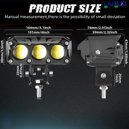 LIU HJG Triple Lens 90W LED Headlight Fog Lamp – Dual Color Motorcycle Spot with Hi/Low Beam, Waterproof 9-60V DC Work, Durable Driving with Wiring Kit (Pack of 2) - LIU HJG