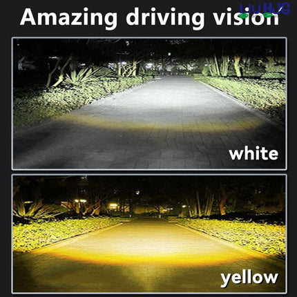 LIU HJG Triple Lens 90W LED Headlight Fog Lamp – Dual Color Motorcycle Spot with Hi/Low Beam, Waterproof 9-60V DC Work, Durable Driving with Wiring Kit (Pack of 2) - LIU HJG