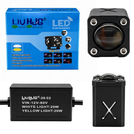 LIU HJG® 20W Tiny Laser Cannon Single Lens LED Fog Light with Yellow, White & Multicolour RGB Modes - Universal Fit for Bike & Car