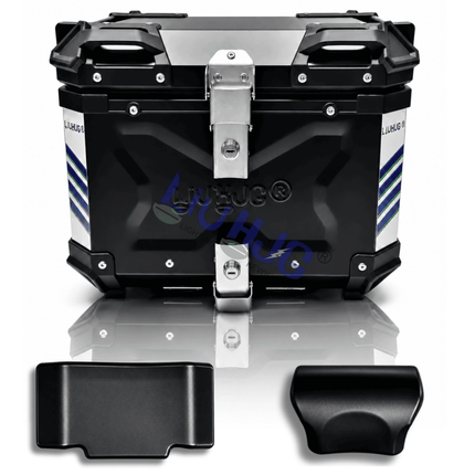 LIU HJG® Original 45L Motorcycle Aluminum Top Case - Lockable Rear Storage Box with Universal Mounting Plate (Black)