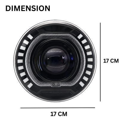 Physical dimension diagram showing LIU HJG C-227 7 inch round LED headlight measuring 17 cm.