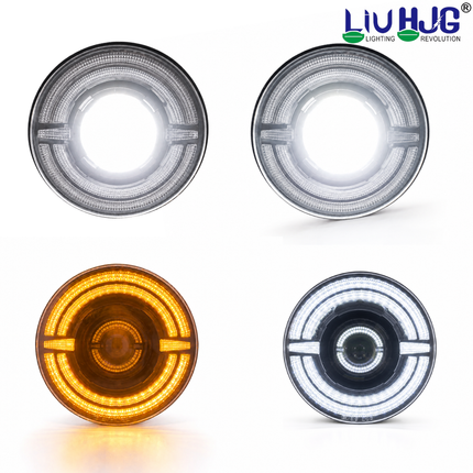 Beam mode output demonstration showing LIU HJG C-319 Yellow and White DRL lighting modes.