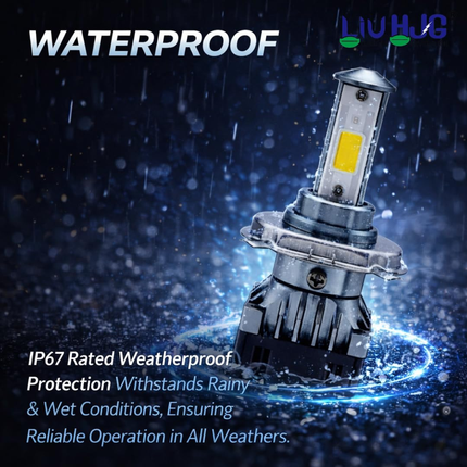 LIU HJG H4 LED Bulb IP67 Rated Waterproof Weatherproof Protection for Rainy Weather