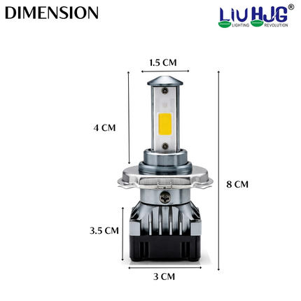 Dimensions Chart for LIU HJG 40W H4 LED Bulb 8cm Total Height 4cm Base 3cm Base Width