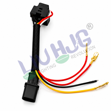 LIU HJG Royal Enfield 4-pin to H4 conversion coupler wiring harness with pure copper wires and auxiliary leads.