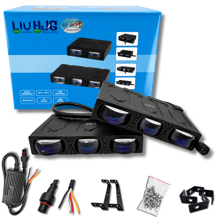 LIU HJG® S124 3 Lens LED Fog Light (100W, Dual Color White/Yellow Beam & Red Devil Eye, Pack of 2)