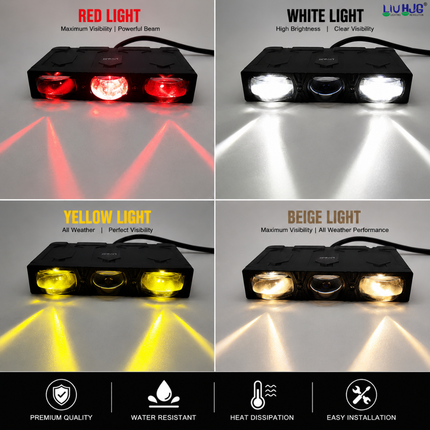 LIU HJG® S124 3 Lens LED Fog Light (100W, Dual Color White/Yellow Beam & Red Devil Eye, Pack of 2)