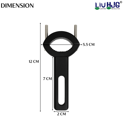 Dimensions Chart for LIU HJG Small Fog Light Mounting Clamp 12cm Height 7cm Slot 5.5cm Ring Diameter