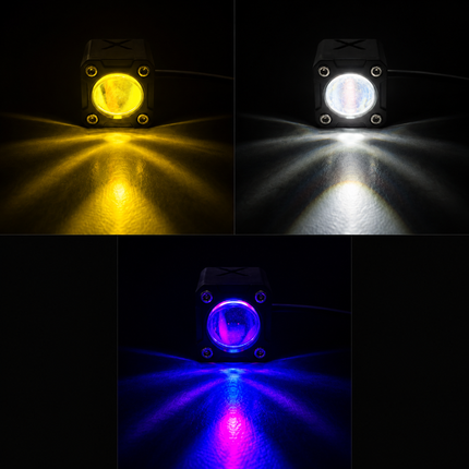 LIU HJG® 20W Tiny Laser Cannon Single Lens LED Fog Light with Yellow, White & Multicolour RGB Modes - Universal Fit for Bike & Car