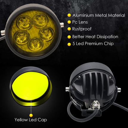 LIU HJG fog lights, 50W round LED fog light, 5-LED fog lamp, yellow-cap fog light, universal fog light kit, car & bike auxiliary light, waterproof driving lamp, high-brightness fog lamp