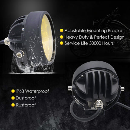 LIU HJG fog lights, 50W round LED fog light, 5-LED fog lamp, yellow-cap fog light, universal fog light kit, car & bike auxiliary light, waterproof driving lamp, high-brightness fog lamp