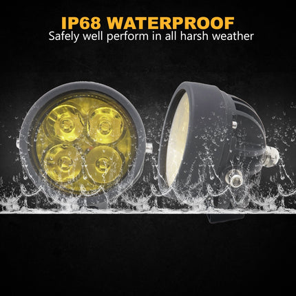 LIU HJG 40W Round 4 LED Fog Lights, yellow cap fog light for car, LED fog lights for bike and car, 12V–80V waterproof fog lamp, universal fit 4 LED fog lights, dual color fog light yellow/white, heavy-duty fog light with wiring kit, round LED fog lamp for SUV