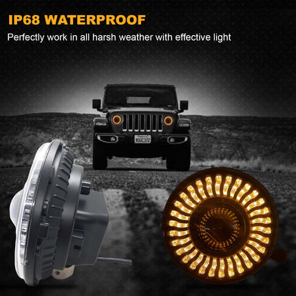 7 inch LED headlight for Royal Enfield, white LED headlight with yellow white DRL, H4 LED headlight for bikes, Mahindra Thar LED headlight, dual color DRL headlight, 12V–80V bike headlight, universal LED headlight for bike and car, high brightness LED headlight, Royal Enfield headlight upgrade, LED projector headlight with DRL, yellow white DRL headlight for motorcycle, 7 inch round LED headlight for Jeep.