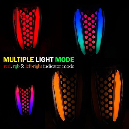 Red LED Bike Tail Light with Multi-Color Modes and Yellow Turn Signal Indicators